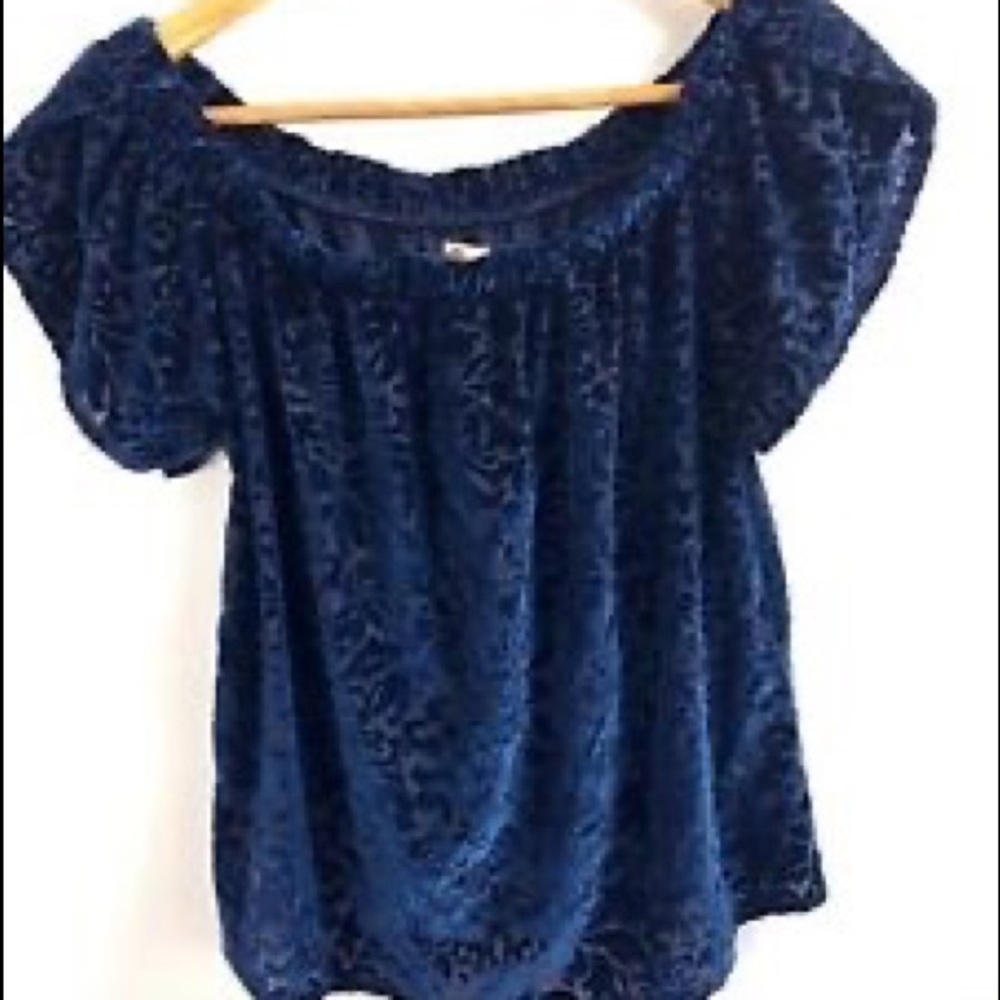 Hollister Off Shoulder Dark Blue Velvet Top